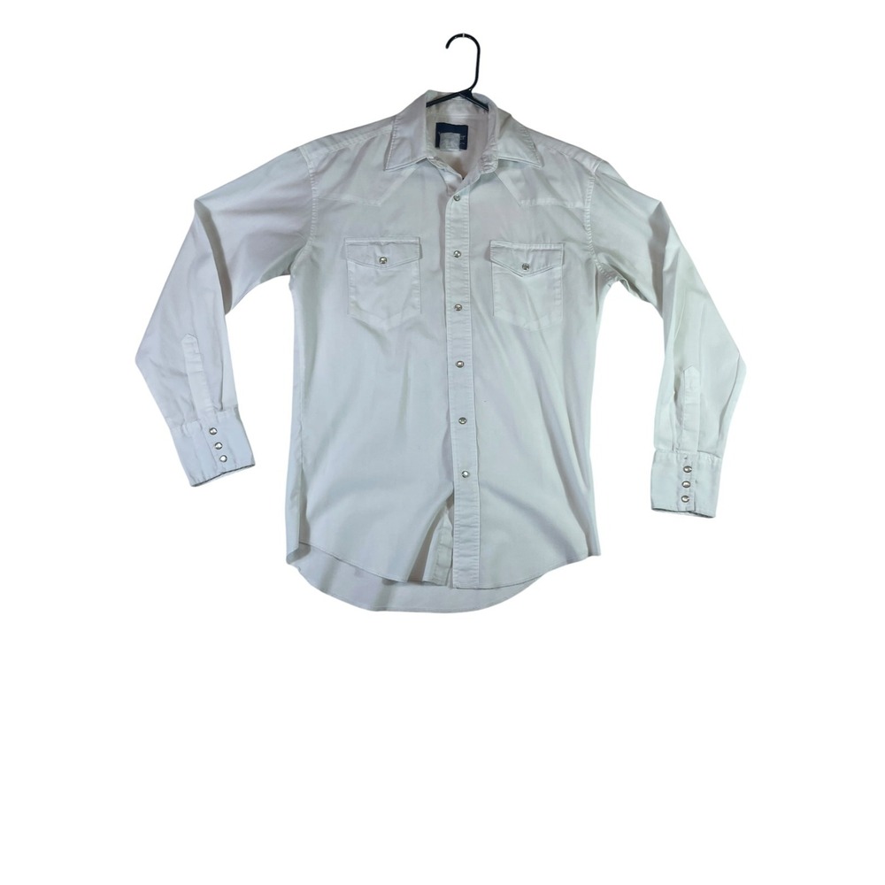 Wrangler Western Shirt Mens White Long Sleeve Riding Cowboy Pearl Snap